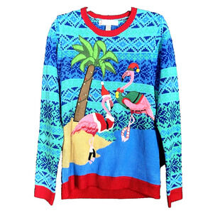 Jolly Sweaters Light Up Christmas Sweater Womens Medium Beach Flamingo Tropical